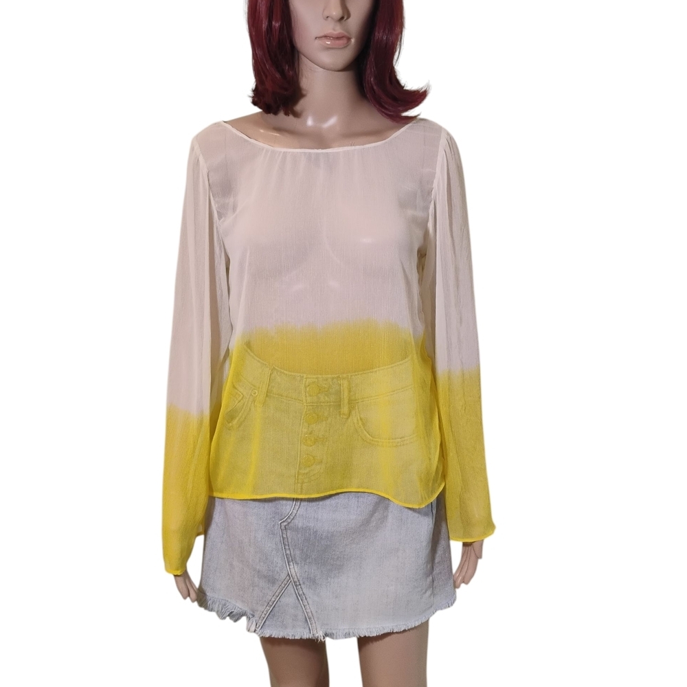 Gianni Bini Yellow and White Semi-sheer Oversized Top - Picture 8 of 8